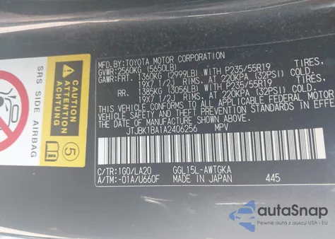 2010 Lexus Rx 350 z USA, uszkodzony, nr VIN JTJBK1BA1A2406256